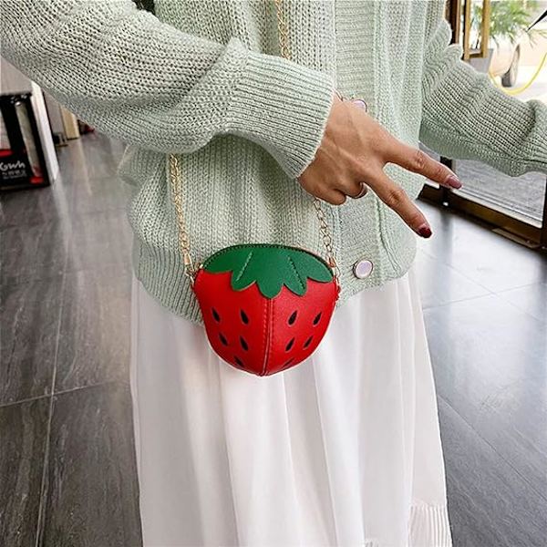 Bedårende Børnepung i Rød Jordbær Crossbody, Lille Mini Møntpung