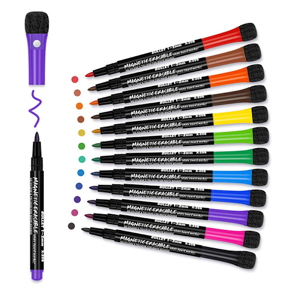 12 magnetiska whiteboardpennor och suddgummi set färg whiteboard markörer