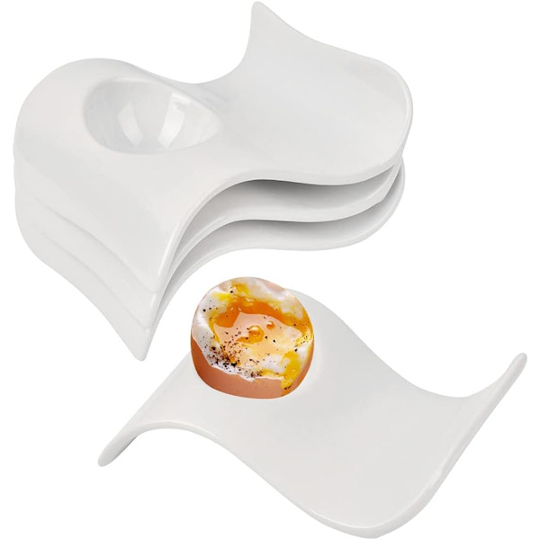 4 stk eggekopper porselen eggestativ eggeskall, 13,5x8x3,5cm (hvit)