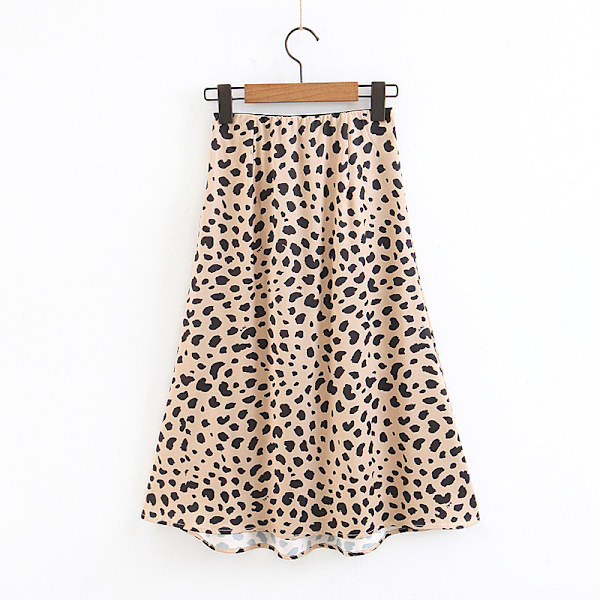 Leopard skjørt for kvinner, midi-lengde, høyt liv, silkesatin, elastisk gepardskjørt XL