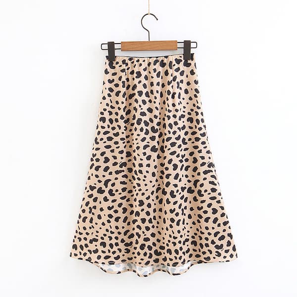 Leopardkjol för kvinnor, midilängd, hög midja, siden, satin, elastisk, gepard