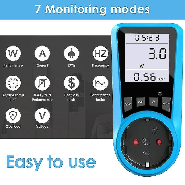 Digital energimåler Wattmeter Wattage Elektrisitet Power Meter Måling Po
