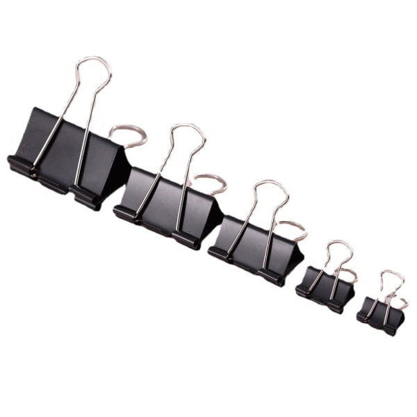 200 stk. sorte binderclips, mellemstore papirclips, metalfoldback