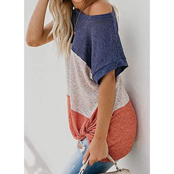 Womens Tops Short Sleeve Color Block Casual Summer Twist Knot Front T-Shirt