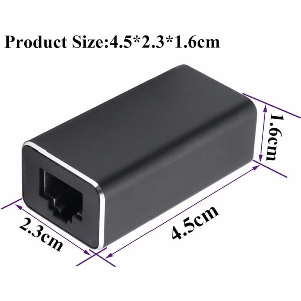 RJ45-kobling, metallskall RJ45 hunn til hunn Ethernet-forlengelse, LAN-kontakt Inline-nettverkskontakter for Cat7 / Cat6 / Cat5e / Cat5 Ethernet-kabel (2-pakning) Svart