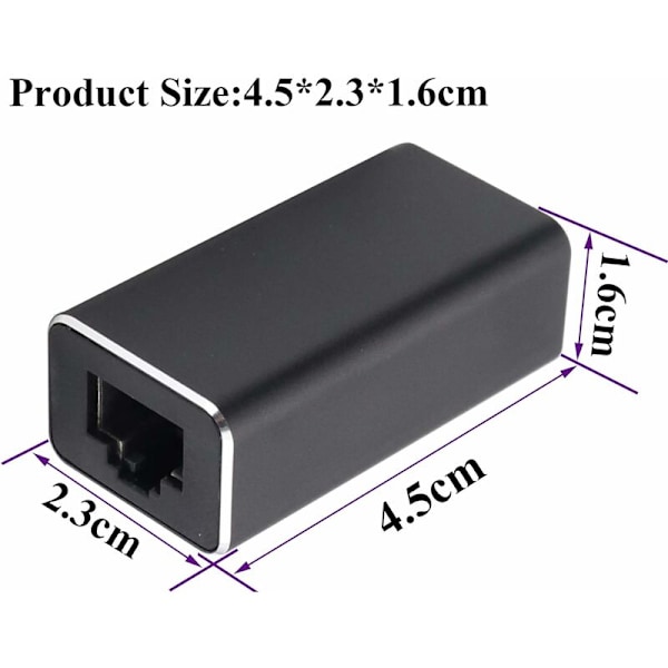 RJ45-koppling, metallhölje RJ45 hona till hona Ethernet-förlängning, LAN-kontakt Inline-nätverkskontakter för Cat7 / Cat6 / Cat5e / Cat5 Ethernet-kabel (2-pack) Svart