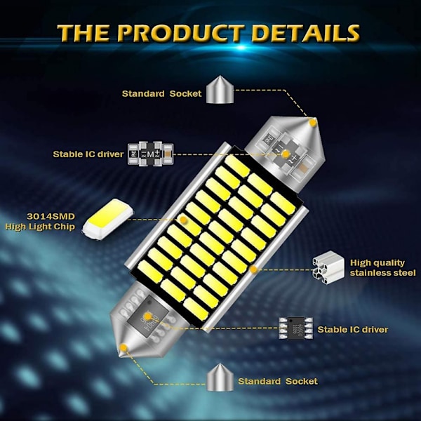4 kpl 1,54\" 39mm 3014 Canbus-piirisarja Ei virhettä 30smd Led-lamppu Sisävalaisin