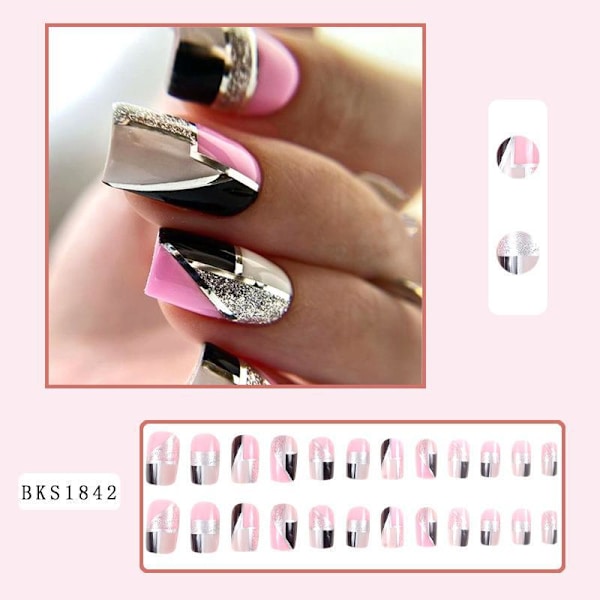 Kvadratiska tryck på naglar Medium Fake Nails med nagellim Akryl falska naglar