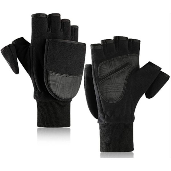 Herr vinter flip top handskar 2 i 1 varma fleece handskar halv finger vantar termiska fingerlösa handskar hand utomhus L