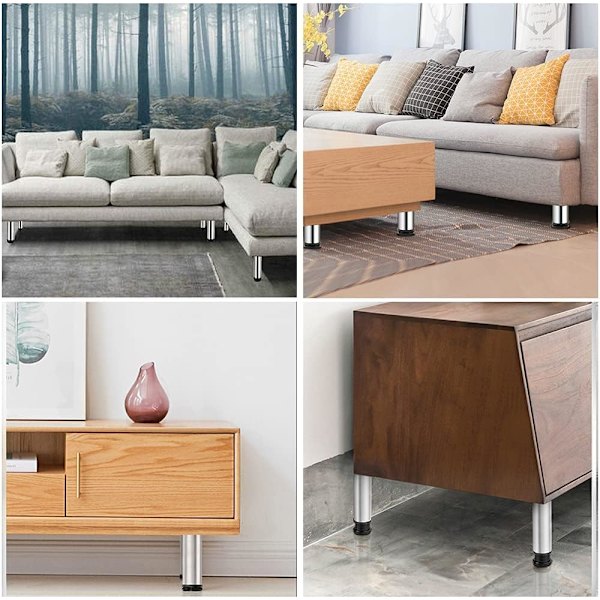 Møbelben i Rustfrit Stål Justerbare Metalben til Skrivebord Bord Hjem DIY Projekter TV-Stativ Kontor Sofa Stol Skab Sæt af 4 (5cm)