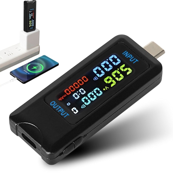 USB-tester, 4,5-36V 0-5A USB-C Strømspenningsmåler Multimeter Voltmeter Amperemeter Effektkapasitetsladerdetektor (Type-C-port)