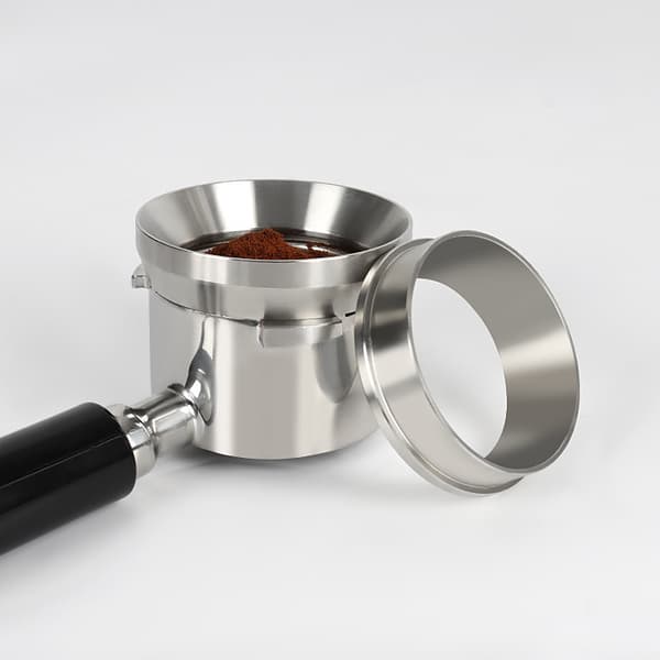 Espresso kaffetratt i rostfritt stål, inner ring för kaffekort, 53 mm doseringsring, silvervit