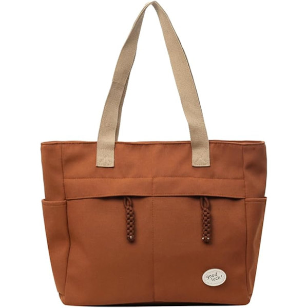 Toteväska för kvinnor Canvas Tote Bag Arbetsväskor för kvinnor Toteväska med dragkedja Handväskor för kvinnor Stor Toteväska(Brun)