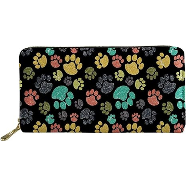 Farverig pote, sød print, dame RFID stor kapacitet læder clutch