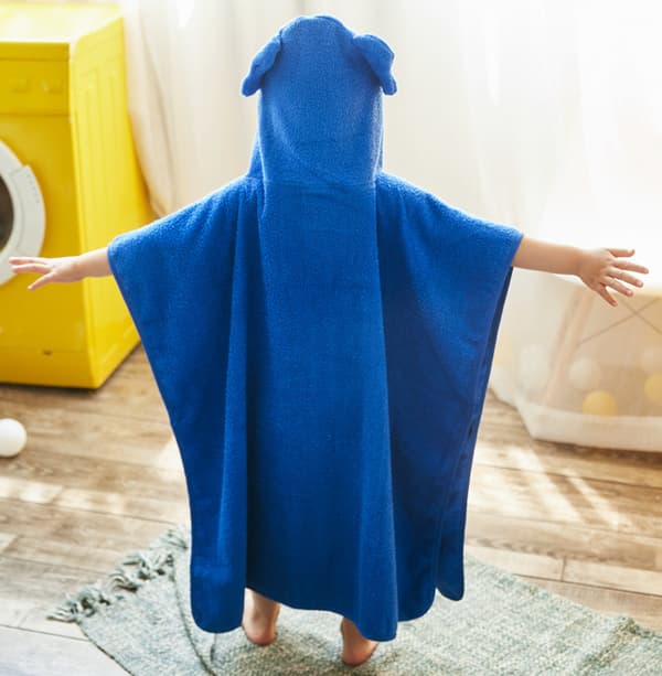 Premium hættehåndklæde poncho til børn og småbørn - Bomuld (blå)