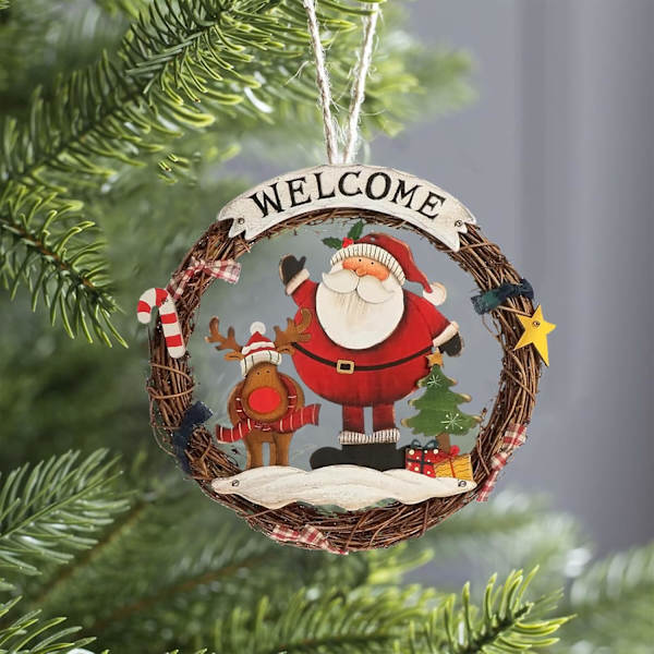 Julkrans för ytterdörren, Julkrans med tomtefläta, Julkrans med flätad dekoration, Välkommen-krans för jul inomhus