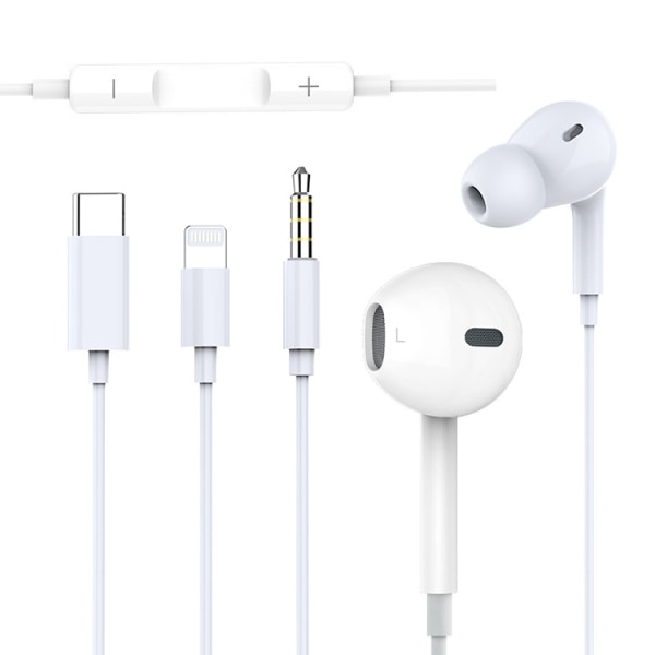 Trådade öronsnäckor, öronsnäckor med mikrofon, öronsnäckor med kabel, stereo in-ear-hörlurar, bashörlurar, kompatibla med iPhone och Android-smartphones, iPad MP3 vit