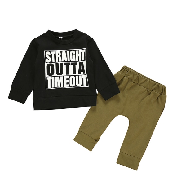 Småbørnsdrengetøj Lige Outta Time Out Letter Sweatshirt Top + Camoufl