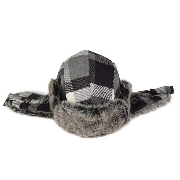 Buffalo Plaid Aviator Fur Trapper Hat  Eskimo Russian Bomber Hat with Ear F