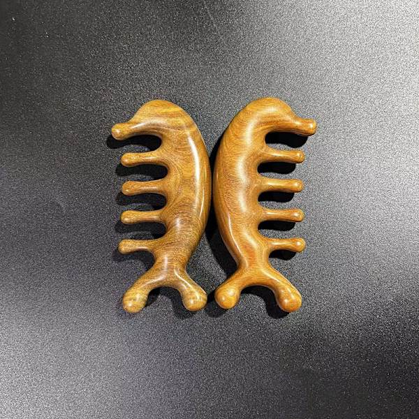 Äkta grön sandelträkam Gua Sha skrapning hårbotten massager huvud huvud,