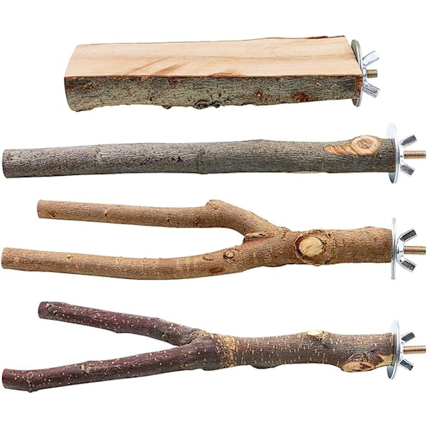 4 kappaletta luonnonpuusta valmistettuja lintujen orsia, papukaijaseisontatankoja, haarukkatelineitä, leluja, lemmikkilintujen häkkiin puinen riippuva orsi, alusta, riippumatto, keinu, lelu 13-20 cm puun väri