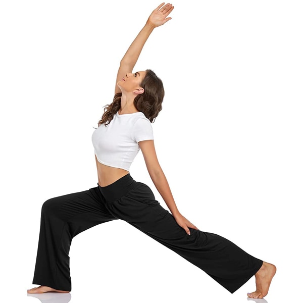 Kvinnors casual lösa breda ben komfortbyxor yoga träningsbyxor