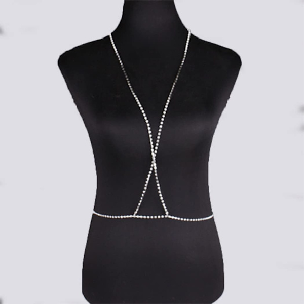 Glittrande strasskroppskedjor Silver Crystal Chest Chain Harness