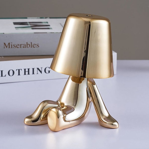 Nattbordlampe med berøringskontroll, Thinker Golden Man Statue LED T