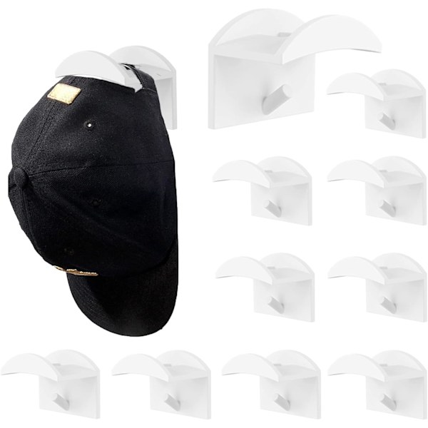 10 Hat Hooks, Seinään Kiinnitettävät Hat Hooks, Baseball Cap Seinäkiinnikkeet, Helppo Asennus, Ei Porauksia, Cap Holder, Valkoinen, 4.8*4*3.3cm