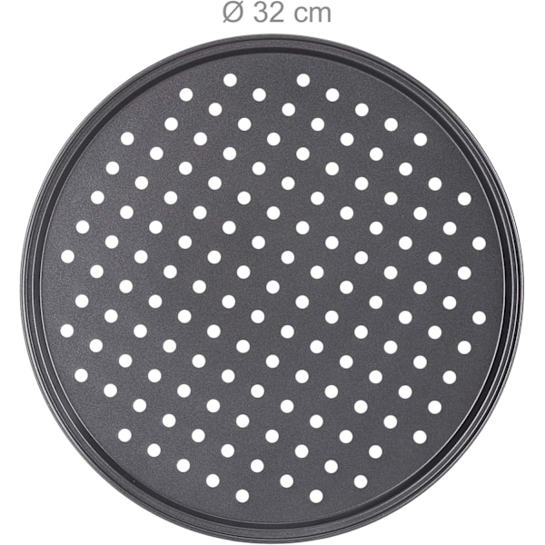 Set med 2 runda non-stick perforerade pizzaplattor i grått kolstål Ø 32 cm