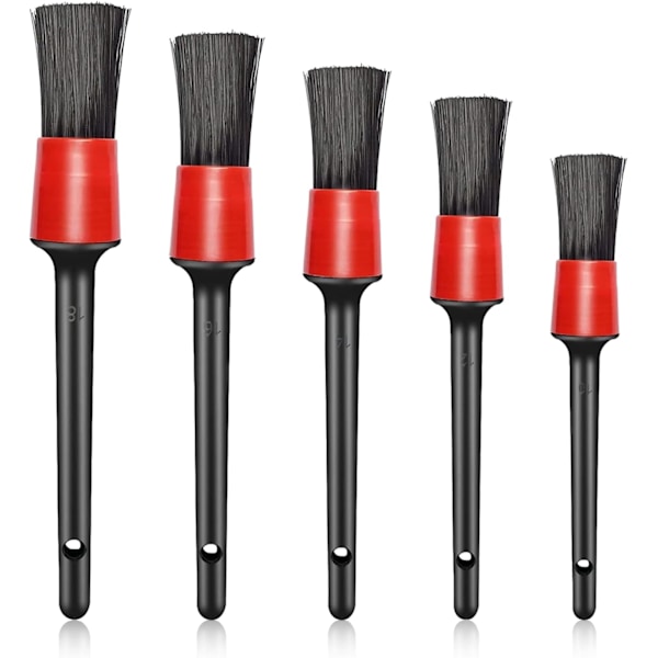 Pack of 5 Soft Boar Bristle Car Cleaning Brushes for Interior or Exterior,