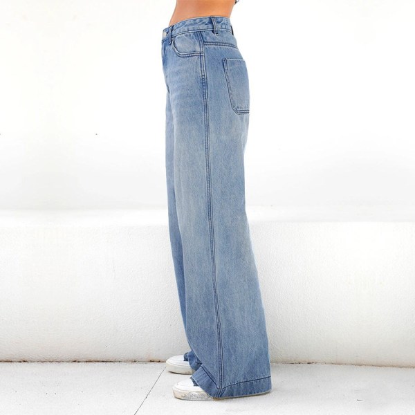 Dame Boot Cut Jeans Høy midje Jeans Straight Wide Leg Jeans Casual Bagg