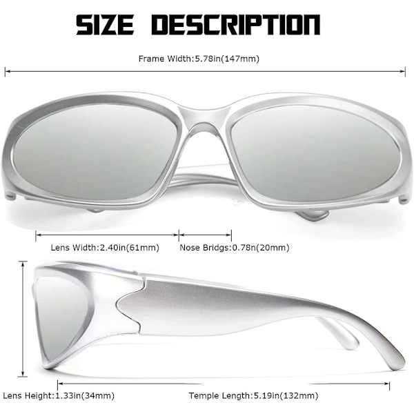 Polariserede linser Y2k Wrap around solbriller Fashion Polariseret, Futuristisk Ova