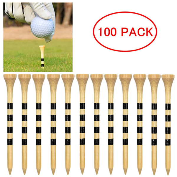 100 Count Bamboo Golf Tees Stabila långa Golf Tees i trä för golfaktiviteter