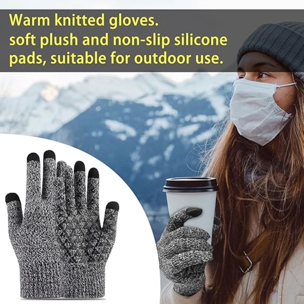Vinter Stickade Handskar, Herr Dam Touchscreen Kallväder Handskar, Full Finger Mjuka Varma Anti Slip Handskar för Vandring