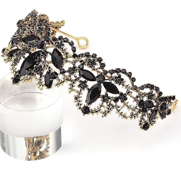 Svart Tiara for kvinner Gullkrone for jenter Bryllup Prinsesse Bursdag Krystall