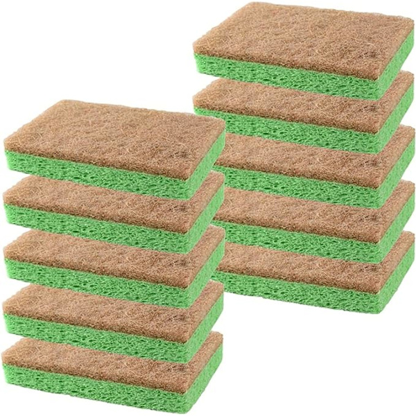 Naturlig skrubbsvamp Eco Freindly växtbaserade rengöringssvampar Biologiskt nedbrytbara icke-repande disksvamp Längs 10-pack 11*7*2,3cm Grön