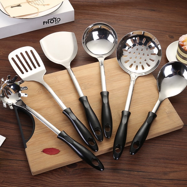 Matlagningssked, 6 delar Spatelset Rostfritt stål, Metallspatel, Serveringssked, Kök Redskap Set Non-Stick Och Värmebeständig, Diskmaskinssäker, Lätt att Rengöra (6 Pack)