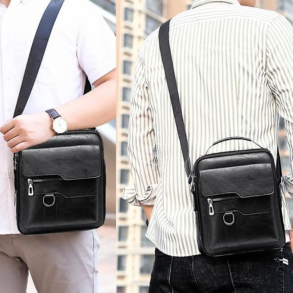 Messenger Bag kompatibel Män Crossbody Axelväska Liten Vintage PU Läder Satchel Väska Sidokropp Handväska