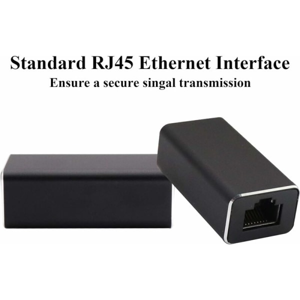 RJ45-kobling, RJ45-hun til hun Ethernet-forlænger i metalskal, LAN-stik, inline netværksstik til Cat7 / Cat6 / Cat5e / Cat5 Ethernet-kabel (2-pak) sort