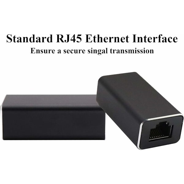 RJ45-koppling, metallhölje RJ45 hona till hona Ethernet-förlängning, LAN-kontakt Inline-nätverkskontakter för Cat7 / Cat6 / Cat5e / Cat5 Ethernet-kabel (2-pack) Svart