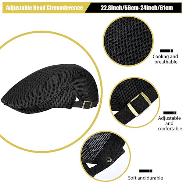 3 stk. Mænd Mesh Flat Cap Åndbar Sommer Newsboy Hat Beret Ivy Hat Cabb