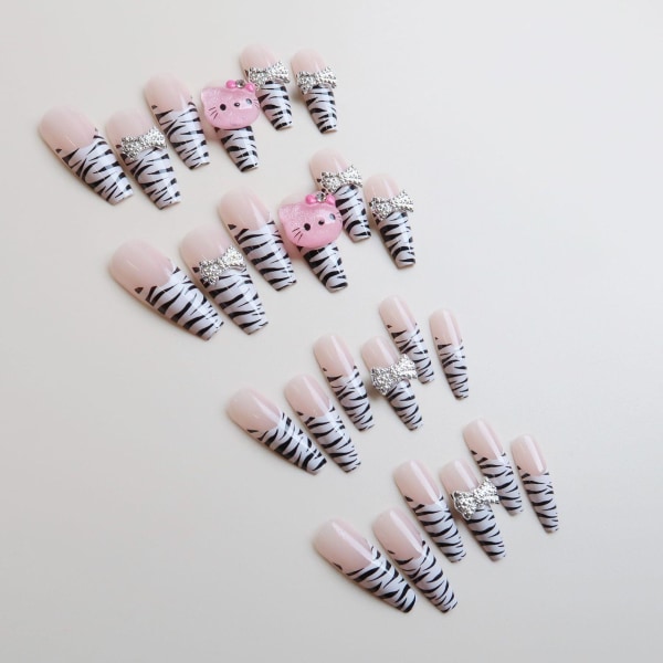 24 PCS Coffin Nails Press Nails Leopard Print Fake Nails Leopard Print Pres