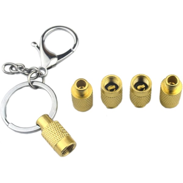 Automatisk luftningsventil, bärbar däckluftningsventil med nyckelring 4 i 1 ren koppar, guld