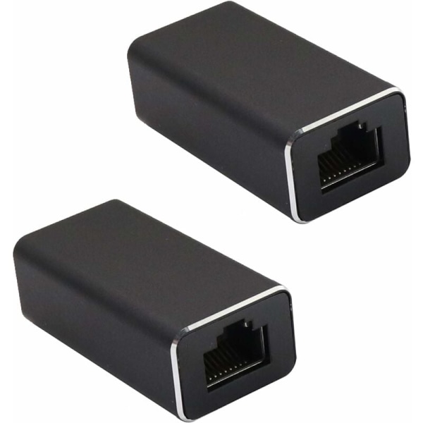RJ45-kobling, metallskall RJ45 hunn til hunn Ethernet-forlengelse, LAN-kontakt Inline-nettverkskontakter for Cat7 / Cat6 / Cat5e / Cat5 Ethernet-kabel (2-pakning) Svart
