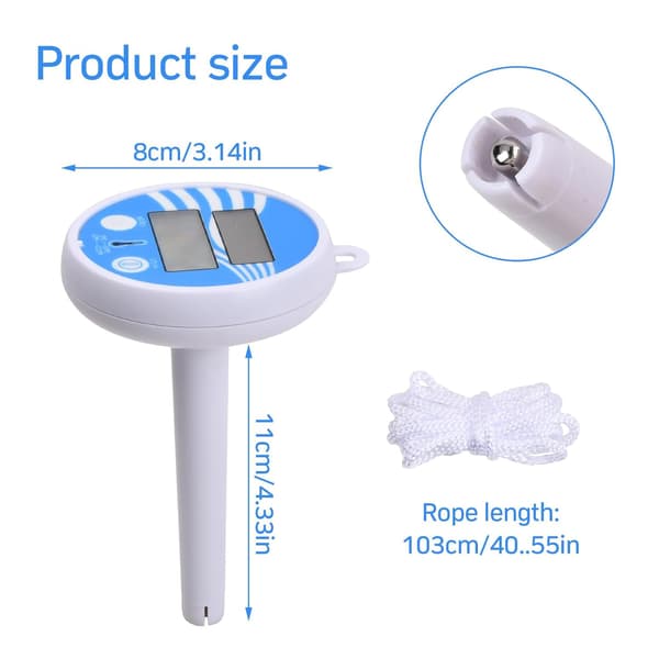 Pooltermometer, flydende pooltermometer, solcelledrevet pooltermometer, digitalt pooltermometer, LCD-vandtemperaturtermometer kompatibelt med svømning