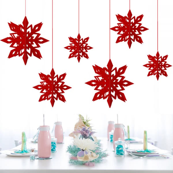 Glitter Snöflinga Ornament: Glittrande Vinterdekor, Röd-12 stycken