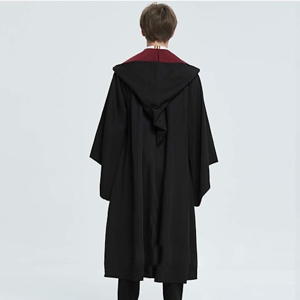 Magikerkostyme, trollmannskappe med slips, runde mørke briller, skjerf og tryllestav,