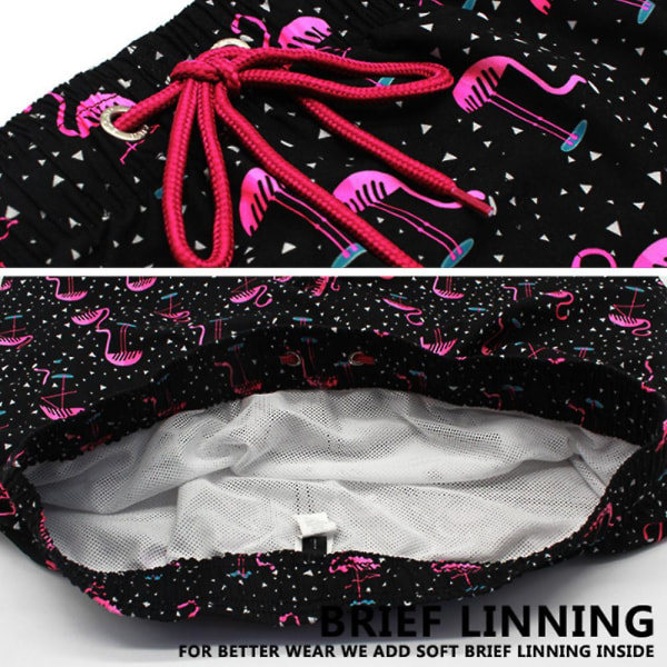 Herr Tropical Printed Drawstring Badbyxor Flamingo Strandbyxor Casua