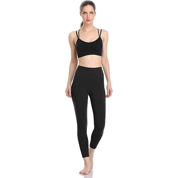 Kvinnors högmidjade yogabyxor 7/8 längd leggings med fickor